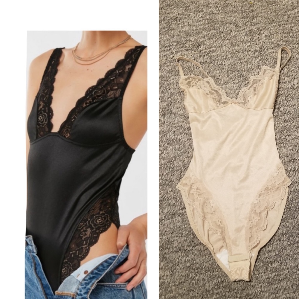 Lace Trim Bodysuit Teddy Lingerie Nightgown Tan